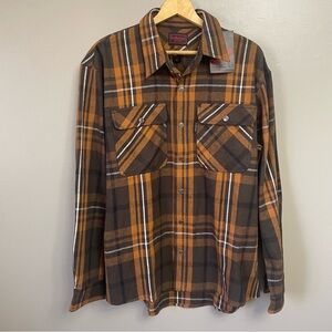 NEW FIVEBROTHER Long Sleeve Plaid Button Down Flannel Shirt Size Large yellow